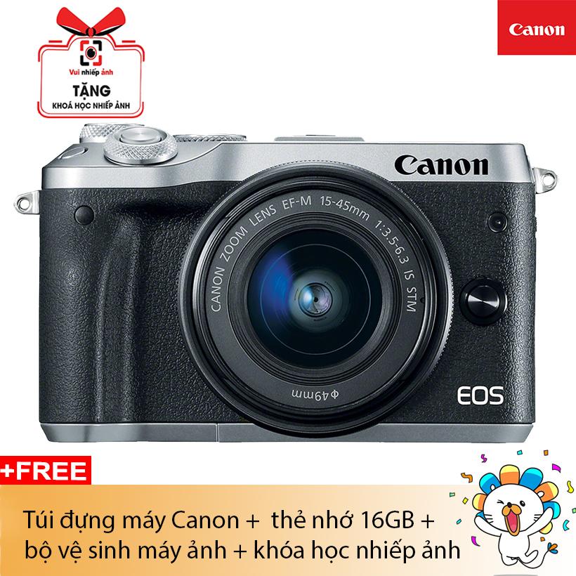 MÁY ẢNH CANON EOS M6 + LENS KIT 15-45MM - Bạc (Lê Bảo Minh) Giá Cực Ngầu MÁY ẢNH CANON EOS M6 + LENS KIT 15-45MM - Bạc (Lê Bảo Minh) Giá Cực Ngầu
