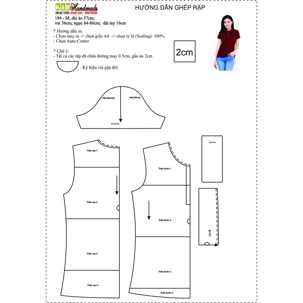 Rập giấy áo thun có cổ nữ mã 194 (BẢN VẼ)