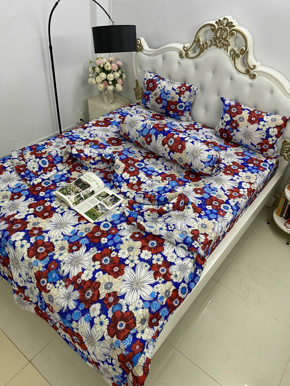 Bộ drap thun Hàn hoa mẫu đơn (1 ga, 2 áo nằm, 1 áo ôm)
