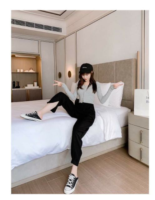 Quần baggy cạp cao 2 khóa