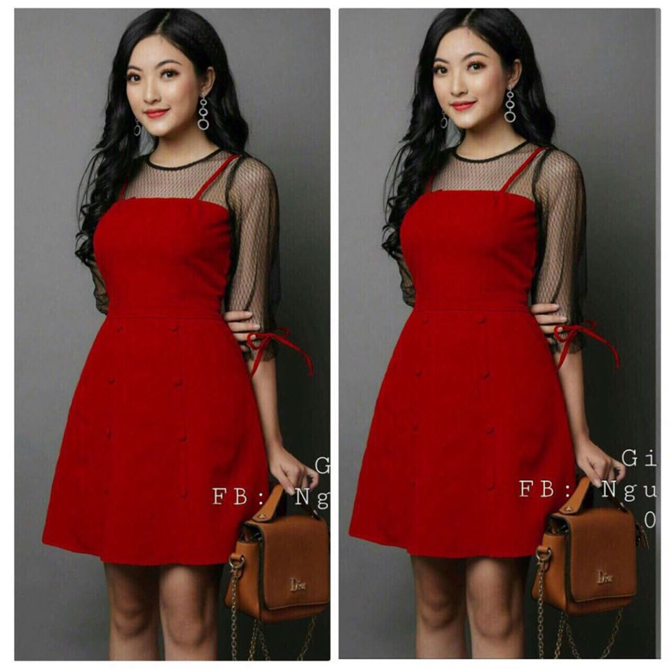 Đầm Nữ ( Váy Nữ ) Cát Hàn Phối Lưới Thời Trang Bambo