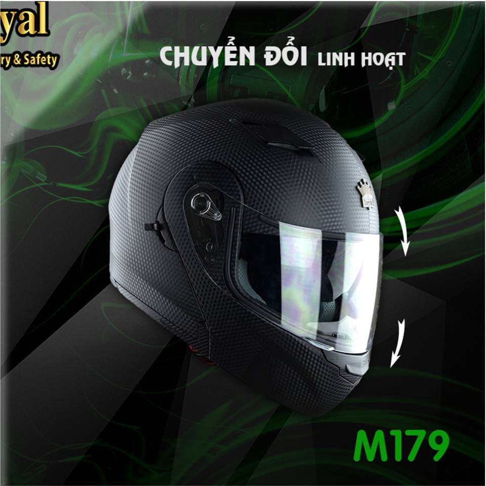 Mũ Bảo Hiểm Fullface Royal M179 - Vân Carbon (Lật Cằm 2 Kính)