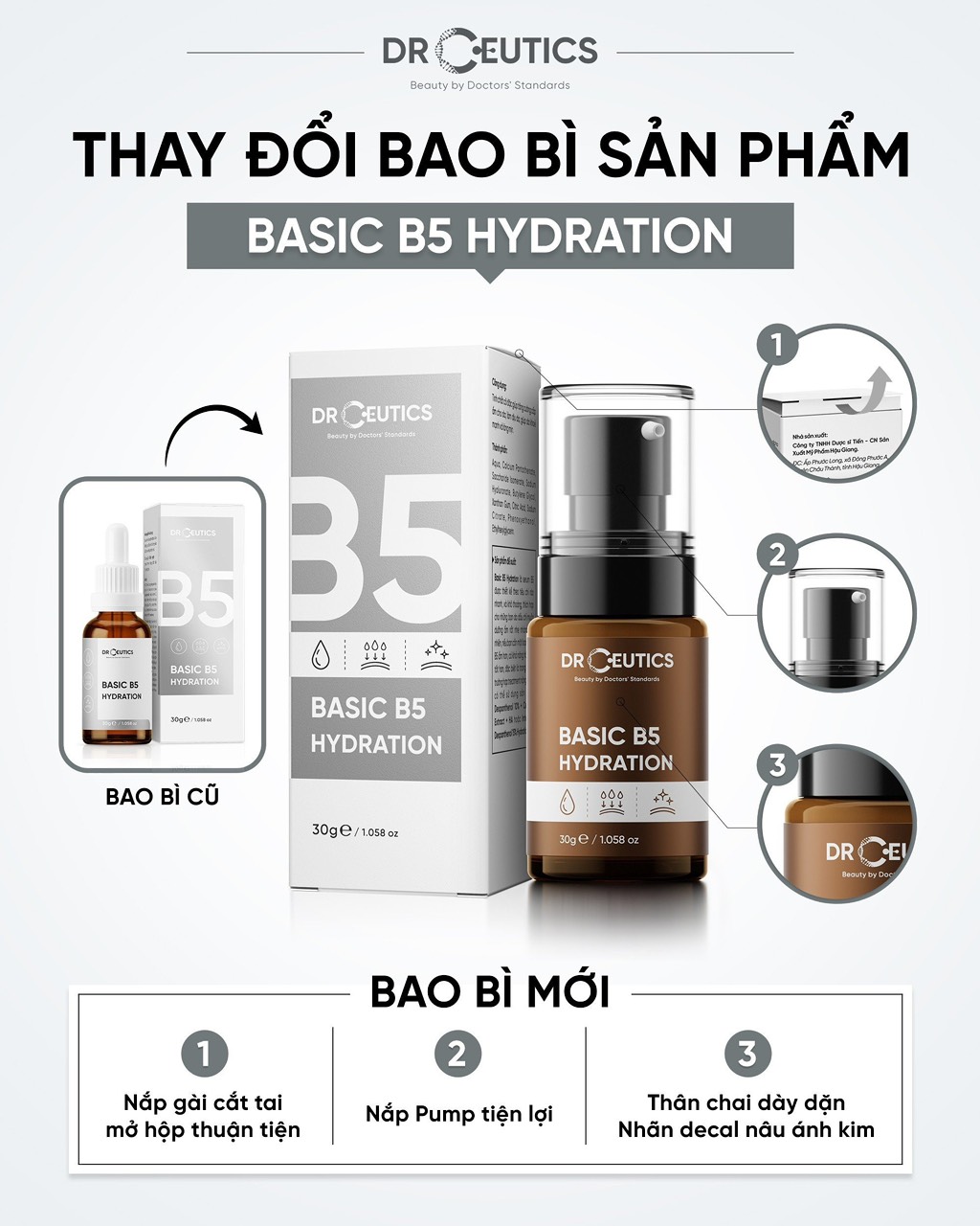 Serum B5 Basic Hydration 5% DrCeutics Cho Da Dầu Mụn 30ml