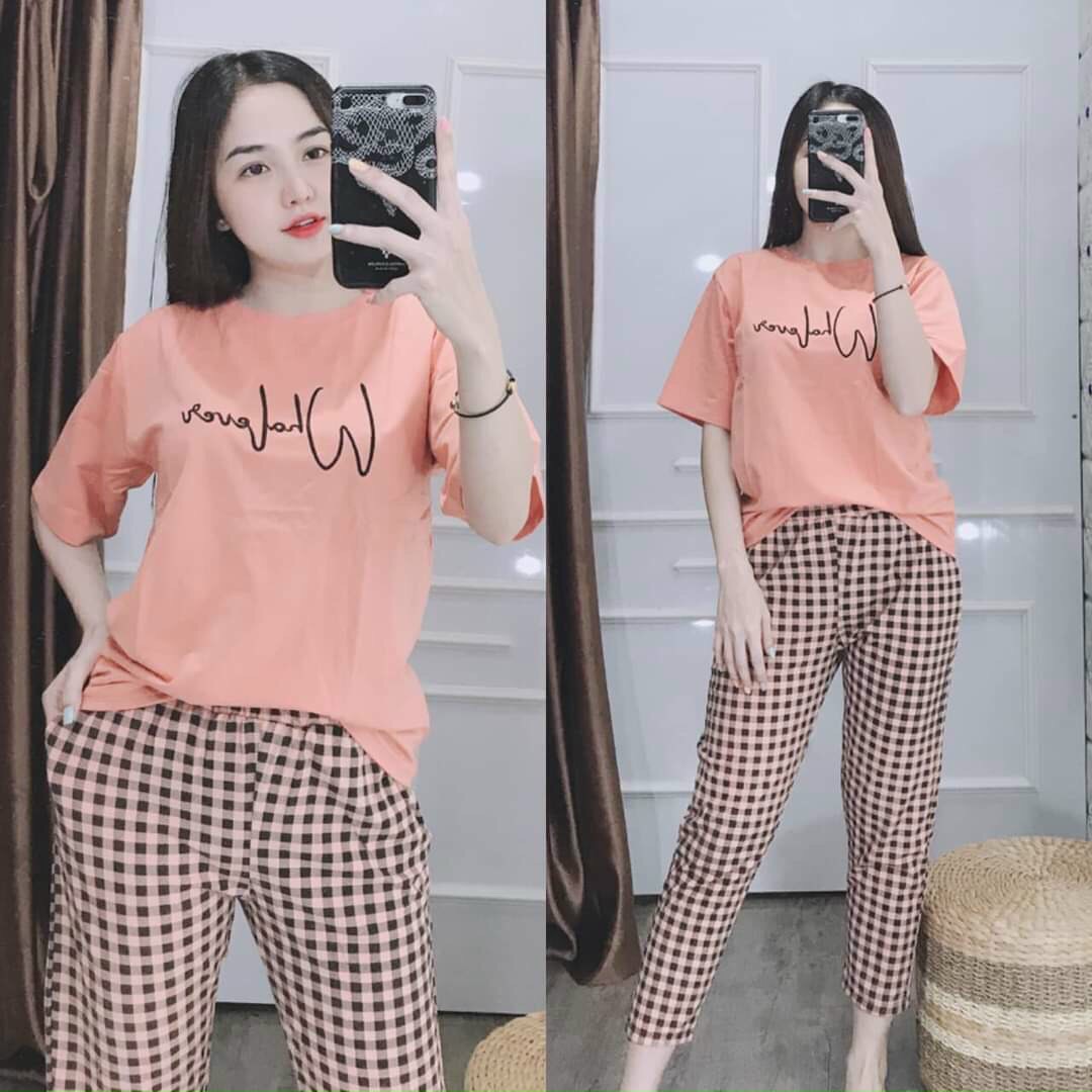 Đồ bộ dài quần caro thun cotton