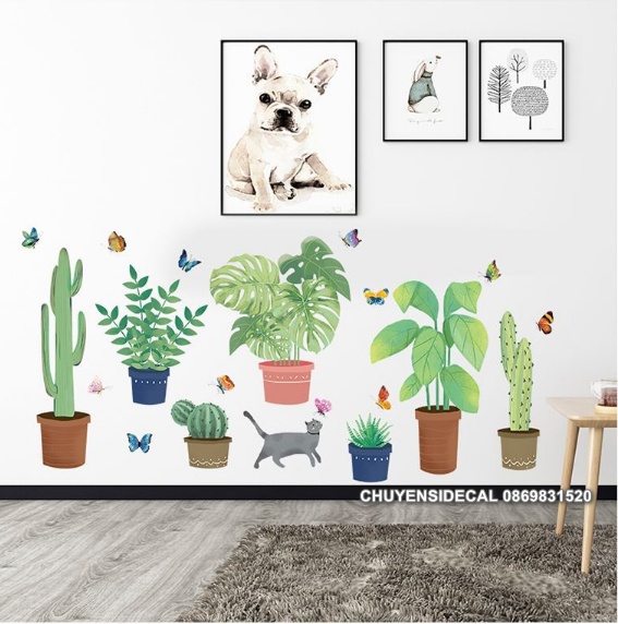 [HCM]Decal trang trí tường - Nhiều Chậu Cây mẫu mới