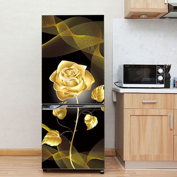 [HCM]Decal dán trang trí tủ lạnh cao cấp mẫu Hoa Hồng 3D. Decal in trên chất liệu PVC có keo sẵn ở mặt sau chỉ cần lột ra và dán.