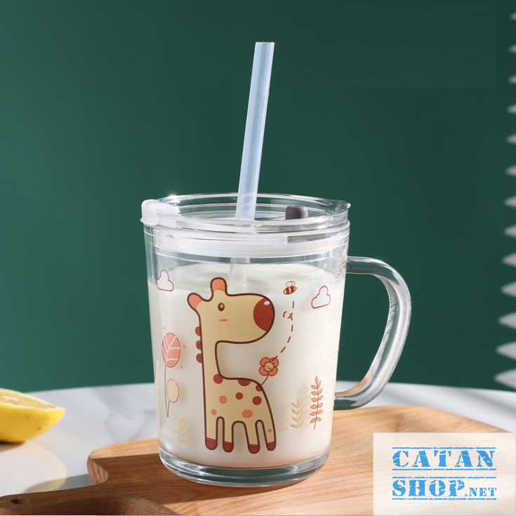 Cup, cup heat resistant glass split bar with cover avoid shedding water (bundled ống suction), cup Cup maker milk for baby (pattern random) gd350-lyconap