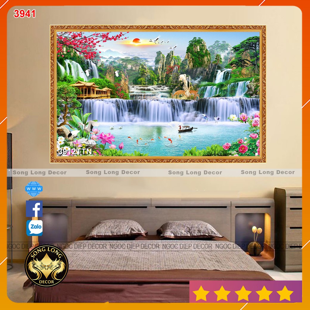 Tranh Dán Tường 3D Sơn Thủy Hữu Tình - 3912- Tranh 3d Phòng khách - Song Long Decor