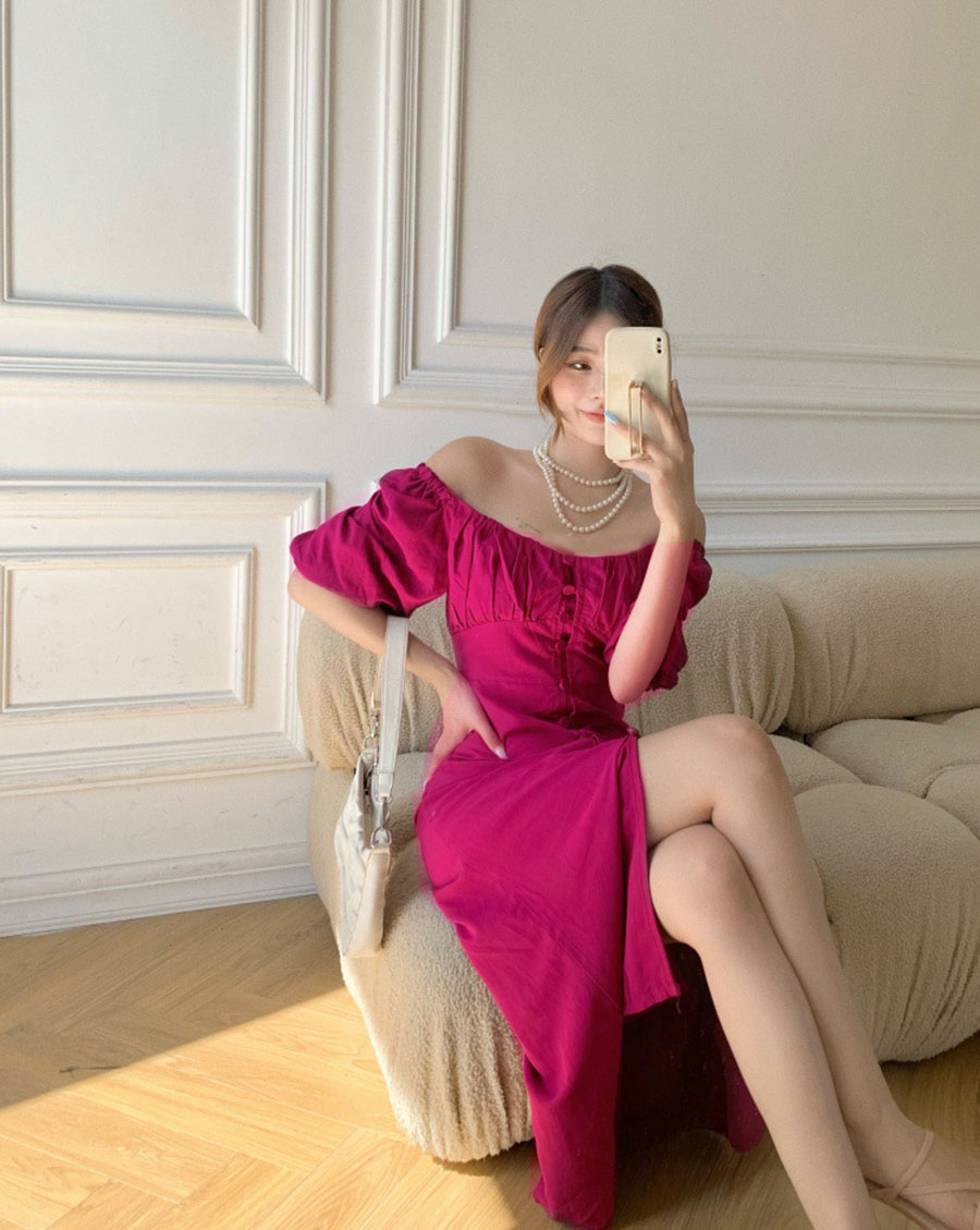 ĐẦM MAXY CỔ VUÔNG TAY PHỒNG SAN CHẢNH