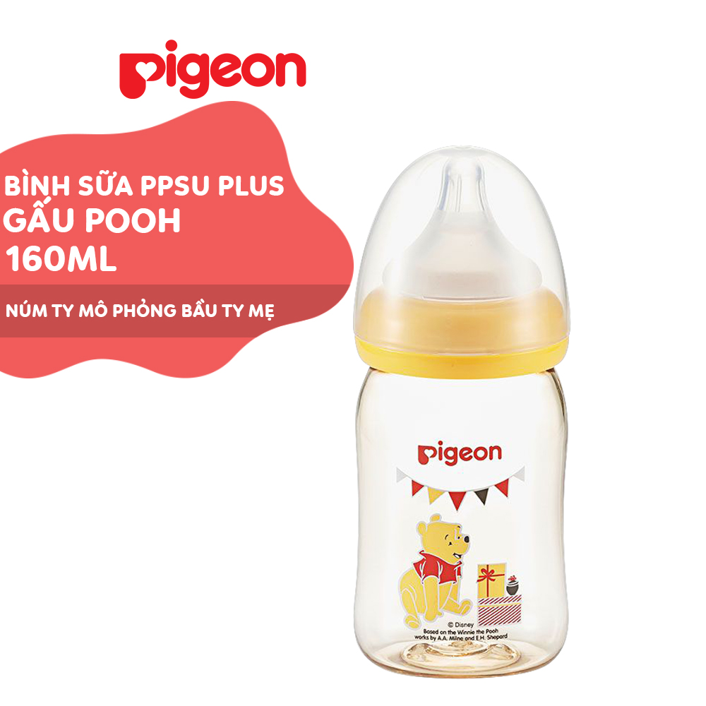 Bình sữa cổ rộng PPSU Plus Gấu Pooh Pigeon 160ml (SS)