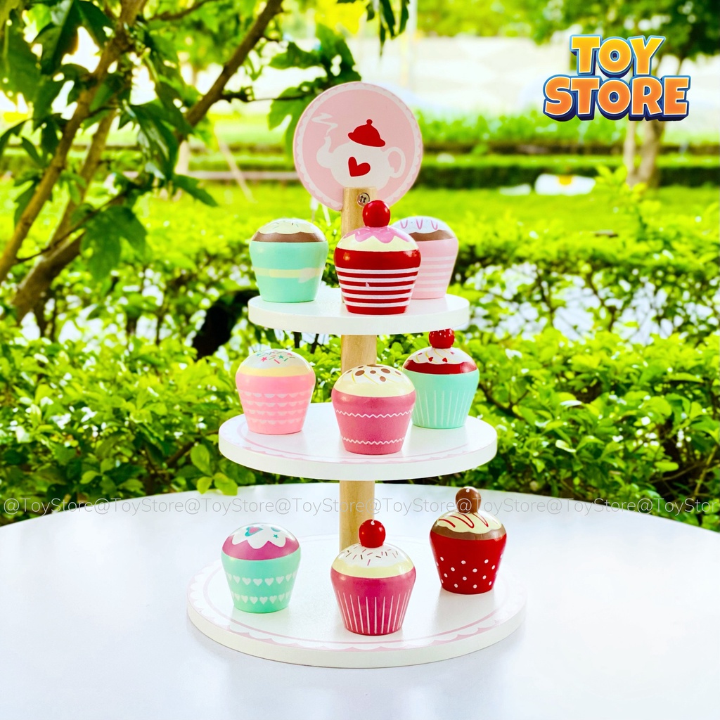 Bộ đồ chơi tháp bánh ngọt gỗ toystore FUDAER set bánh kem bằng gỗ cho bé