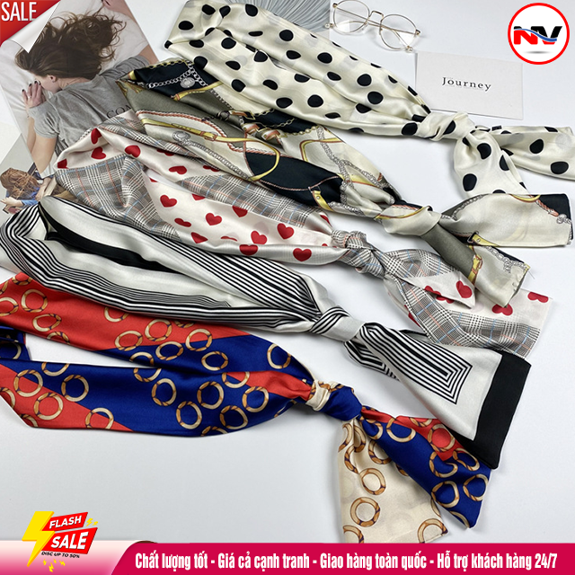 Khăn Lụa Thắt Nơ Buộc Tóc Quàng Cổ , Khăn Buộc Túi Xách Lụa Dáng Dài 145x15cm Kiểu Pháp