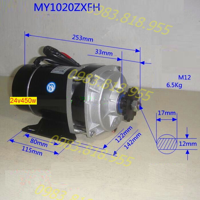 Động cơ motor 24v 450w giảm tốc 24v450w