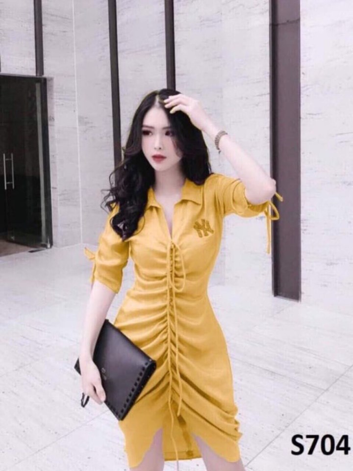 Đầm Nữ ( Váy Nữ ) Sơ Mi Rút Dây Kiểu Cách Thời Trang Bambo