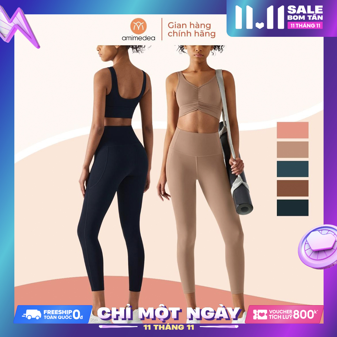Bộ thể thao áo bra phối quần legging nữ tập gym yoga AMI siêu co giãn