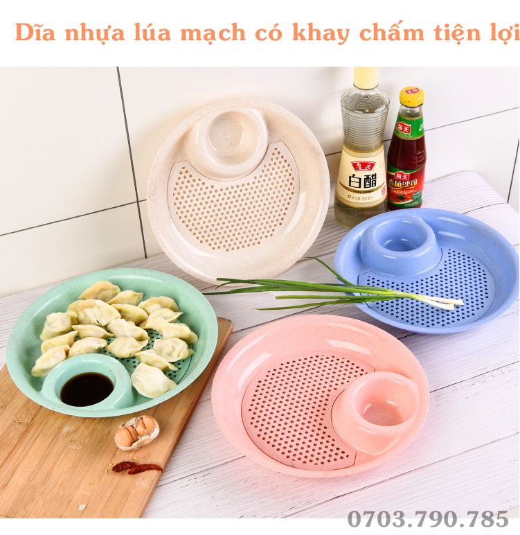 [HCM]Dĩa Nhựa Lúa Mạch Có Chén Chấm Tiện Lợi - ĐK 25cm