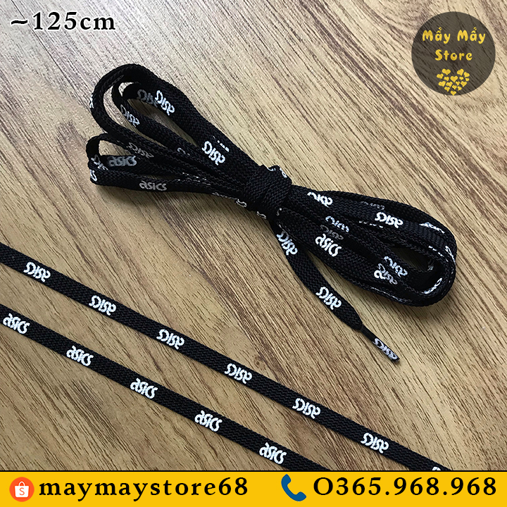 Dây Giày Dẹt Màu Đen In Chữ ~1m25
