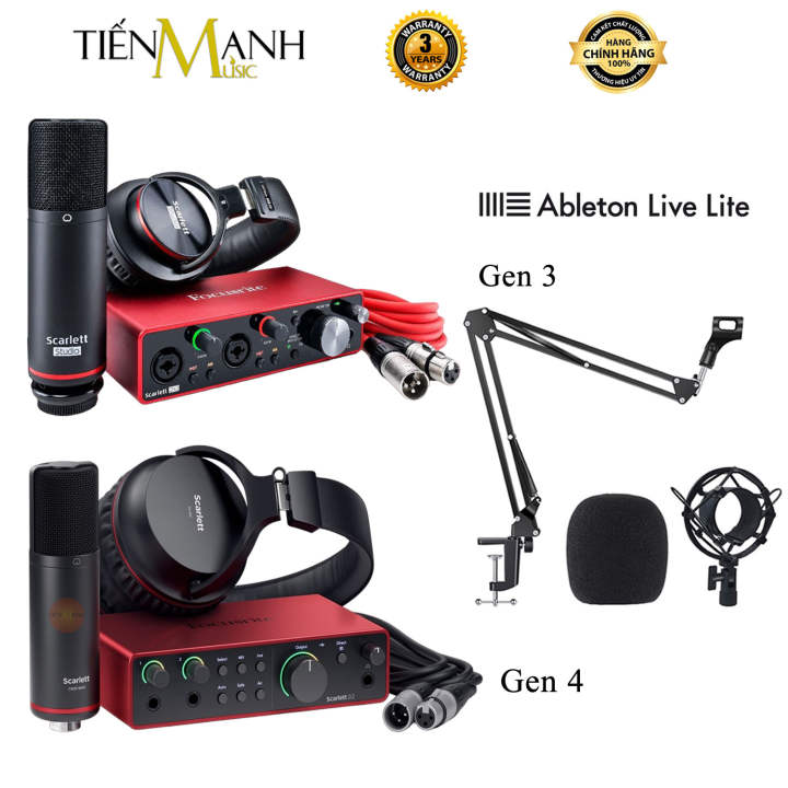 Full Bộ Focusrite Scarlett 2i2 Studio Gen 4, Gen 3 và Phụ Kiện - Sound Card Bộ Thu Âm Focus USB SoundCard Gen4 - Gen3