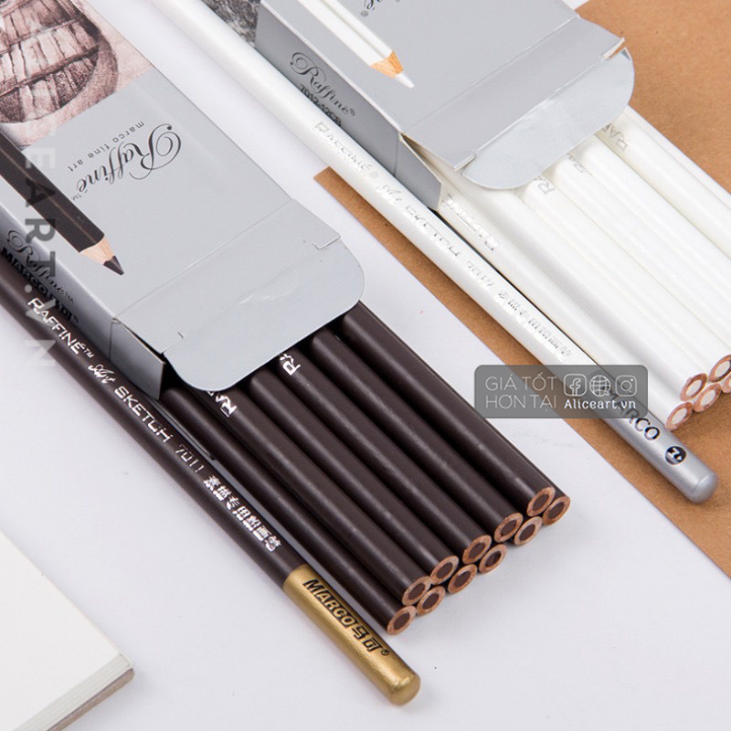 Chì than Marco Raffine Đen, Trắng cây lẻ - Sale