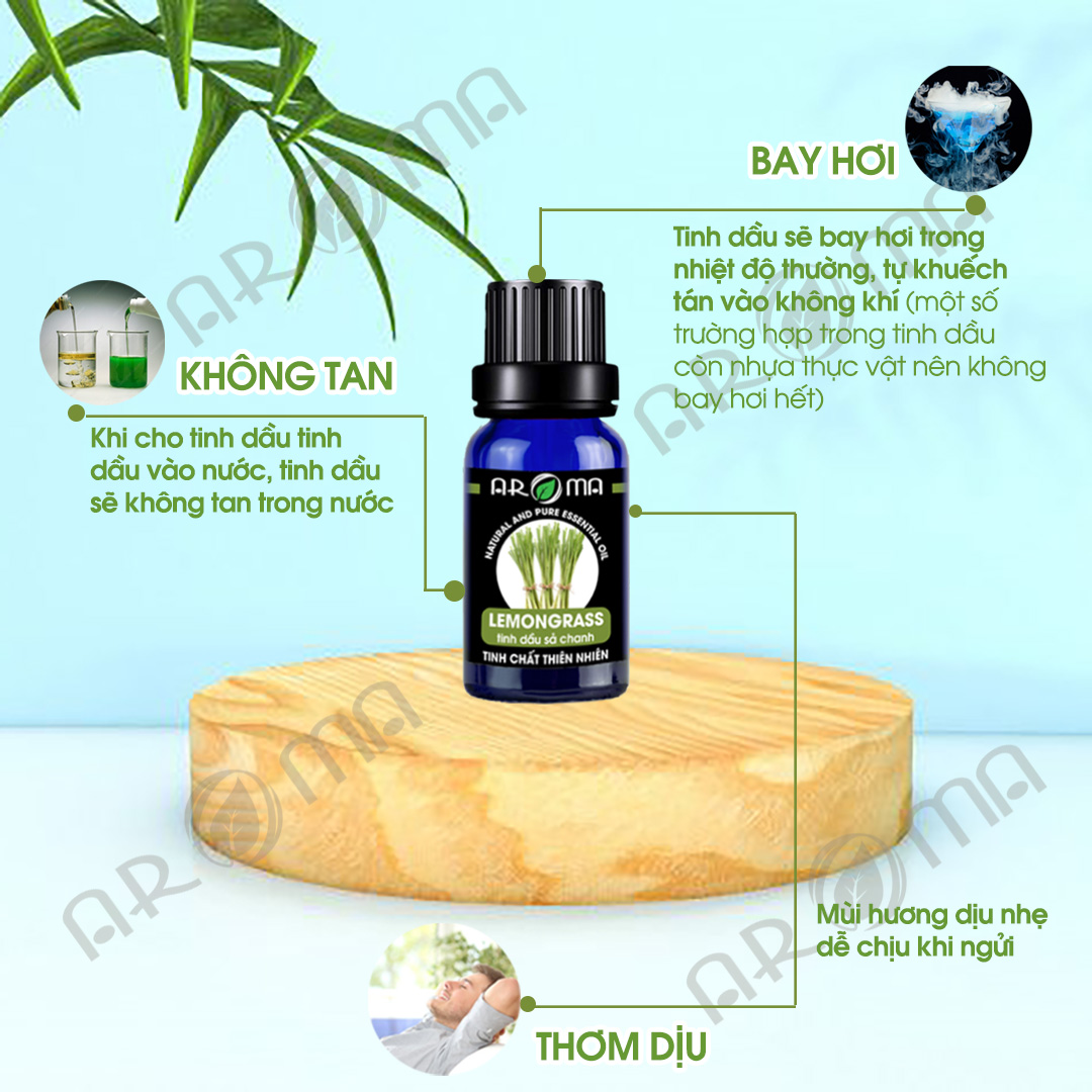 Tinh dầu Sả Chanh AROMA Lemongrass Essential oil, tinh dầu thơm phòng, khử mùi, thanh lọc không khí, đuổi muỗi