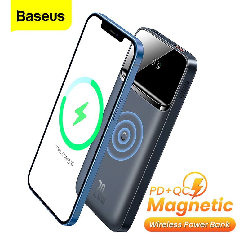 Baseus Power Bank 10000mAh PD 20W Bộ sạc không dây từ tính Di động Pin bên ngoài Powerbank cho iPhone 12 Pro Max Samsung Xiaomi