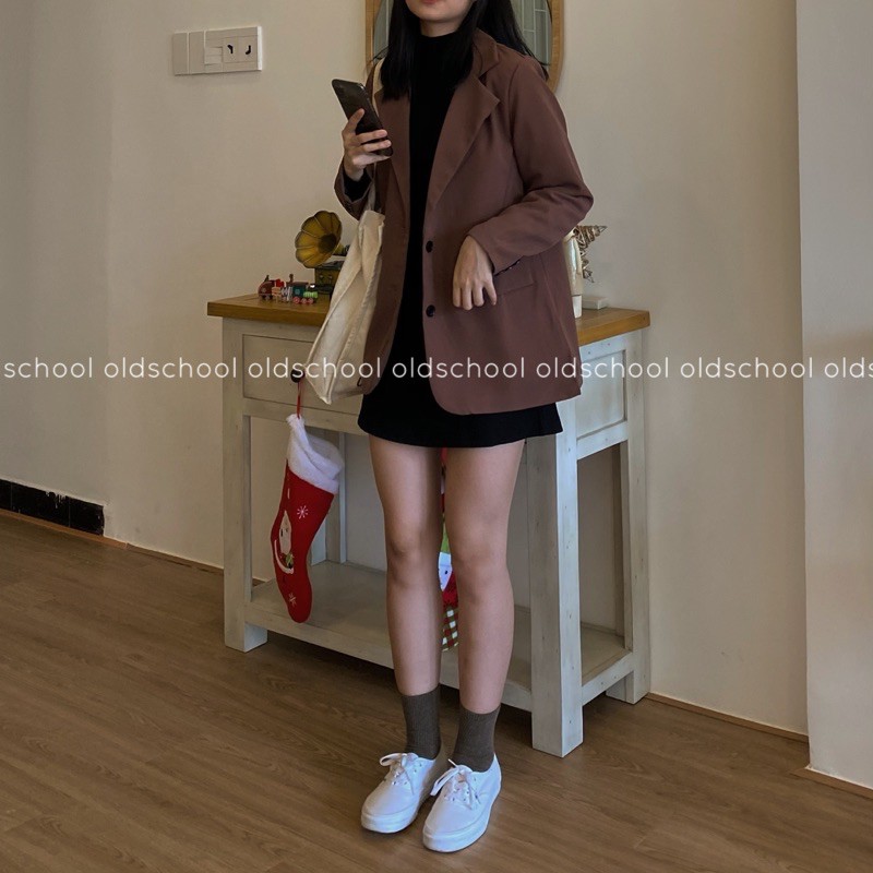 (Oldschoolcloth)ÁO BLAZER NÂU ĐẤT 2 LỚP (ảnh thật/sẵn)