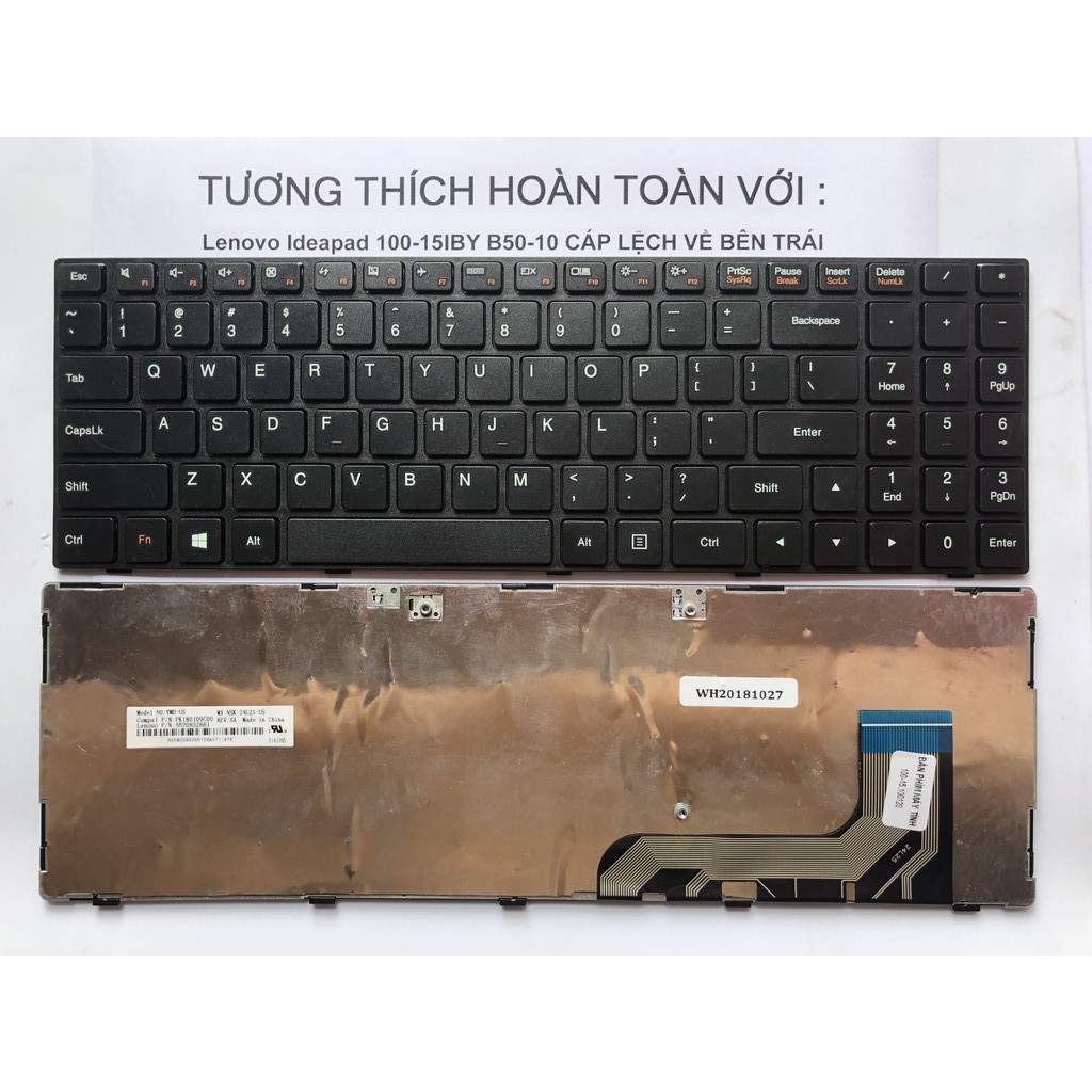 Bàn phím cho laptop lenovo ideapad 100-15iby b50-10 cáp lệch bên trái - hàng mới bảo hành 12 tháng