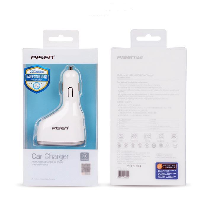 Sạc xe hơi Pisen – 1 cổng 12V + 2 cổng USB