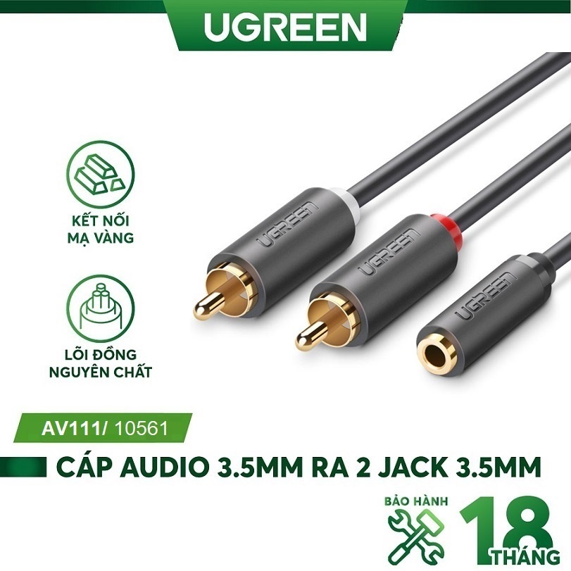 Dây chuyển audio 3.5mm âm ra 2 rca dương dài 20cm ugreen 10561 av111 - hàng