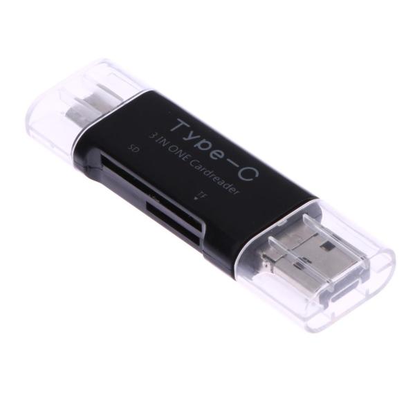 3 in1 Type-C MICRO USB2.0 đầu Đọc Thẻ OTG Adapter Điện Thoại cho Laptop (Đen)-quốc tế
