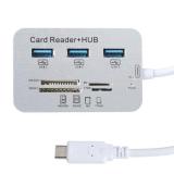3 Port Aluminum USB 3.0 Hub With MS SD M2 Multi-In-1 Card Reader - intl
