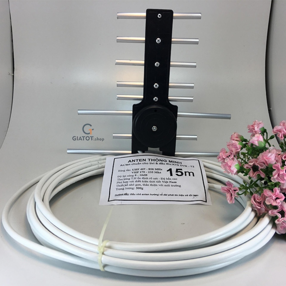 (Loại 1) Anten thông minh thu sóng DVB T2+15m dây cáp+đúc sẵn jack nối