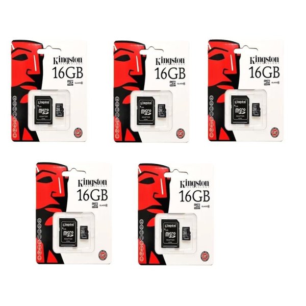 Bộ 5 Thẻ nhớ Kingston Micro Class 10 16GB kèm Adaptor (Đen)
