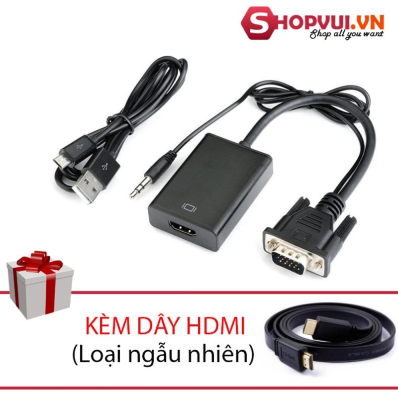 Bảng giá Bộ Cáp chuyển đổi tín hiệu từ VGA sang HDMI có âm thanh kèm theo cáp Micro USB + Tặng Cáp HDMI 3M dẹt Phong Vũ