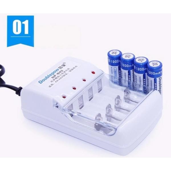 Bộ sạc 4 pin đa năng + 4 viên pin sạc aa 1200 mah doublepow