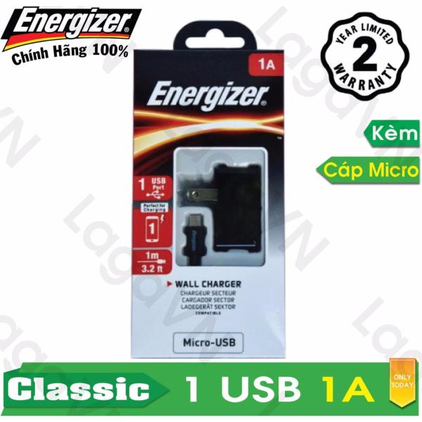 Bộ sạc cao cấp Energizer CL 1 cổng USB 1A + Cáp Micro-USB dài 1m - ACA1AUSCMC3