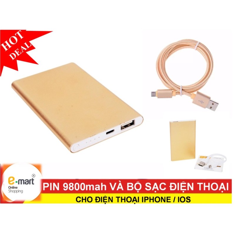 Giá Bộ sạc có dây: Pin 9800mah + cáp sạc cho điện thoại Iphone / IOS