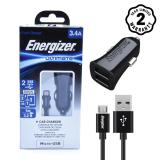 Bộ Sạc Ô Tô Energizer 3.4A 2 Cổng USB - Kèm 1 Cáp Micro USB (Black)