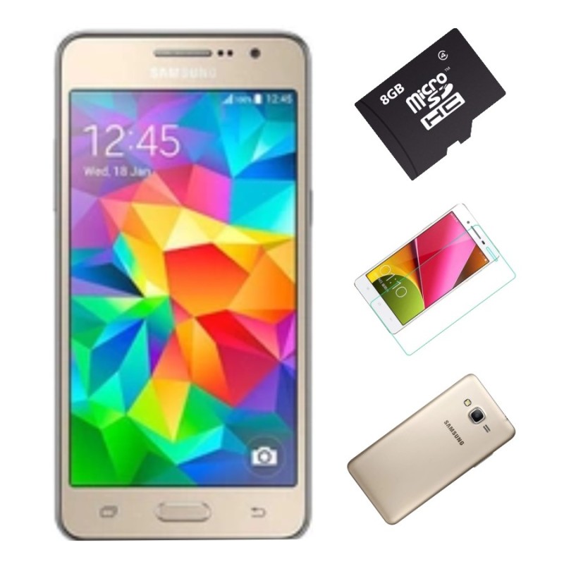 Bộ Samsung Galaxy Grand Prime G530 8GB (Vàng) - Hàng nhập khẩu + Thẻ nhớ 8Gb + Ốp lưng silicon+ Dán cường lực chính hãng