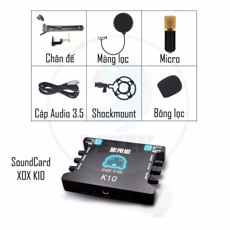 Bộ sản phẩm Livestream Soundcard hỗ trợ âm thanh XOX K10 và Micro K600 thu âm kèm Chân đế và Màng lọc âm