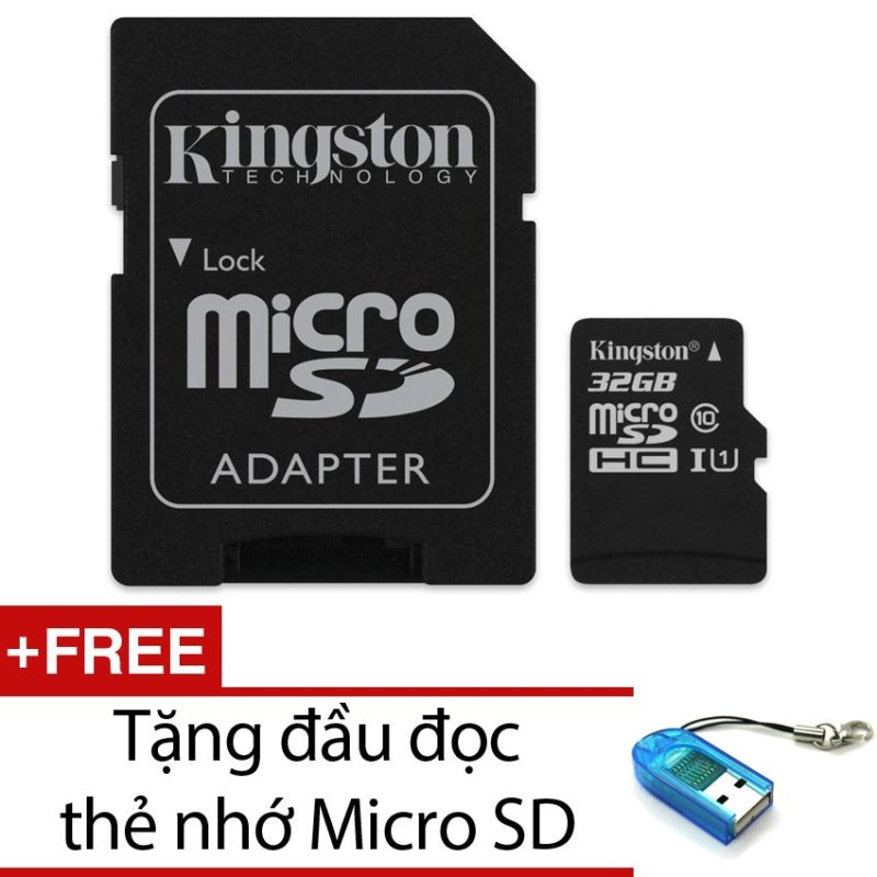 Bộ Thẻ nhớ Kingston Micro SDHC Class10 32GB và Adapter (Đen) + Tặng 1 đầu đọc thẻ nhớ PT