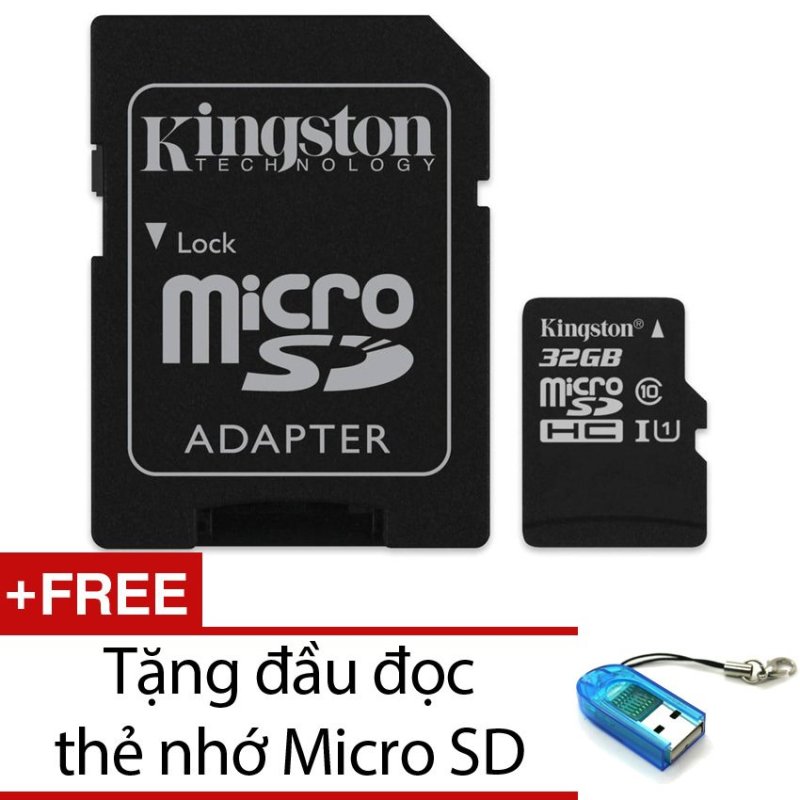 Bộ thẻ nhớ Kingston Micro SDHC Class10 32GB và Adapter (Đen) + Tặng 1 đầu đọc thẻ nhớ micro (Mẫu ngẫu nhiên)