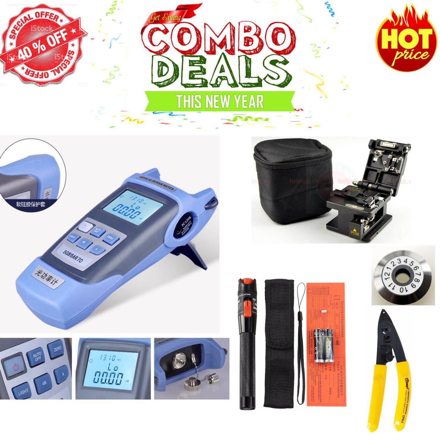 Bộ thi công cáp quang chuyên nghiệp với độ chính xác cao với 5 sản phẩm:Máy đo suy hao quang HX + Dao cắt sợi quang SKL -60S (FC-60S) + Bút soi sợi quang 10Km + Kìm tuốt sợi quang + Lưỡi dao thay thế