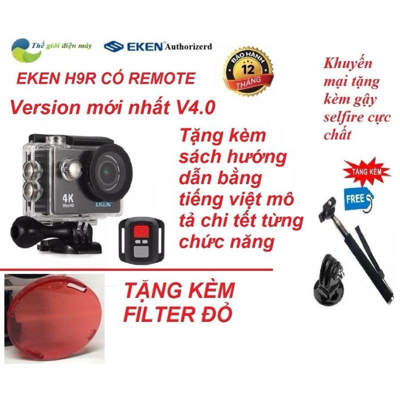 Camera thể thao 4K wifi Eken H9R có remote version mới nhất 4.0 tặng kèm gậy selfire và kính lọc đỏ
