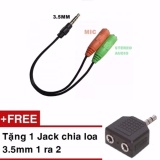 Cáp chia audio 3.5 ra mic và loa tặng kèm 1 jack loa 3.5 1 ra 2