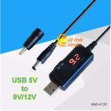Cáp chuyển đổi điện áp từ cổng USB 5V sang 9V/12V 2in1 1,5A có màn hình MTST