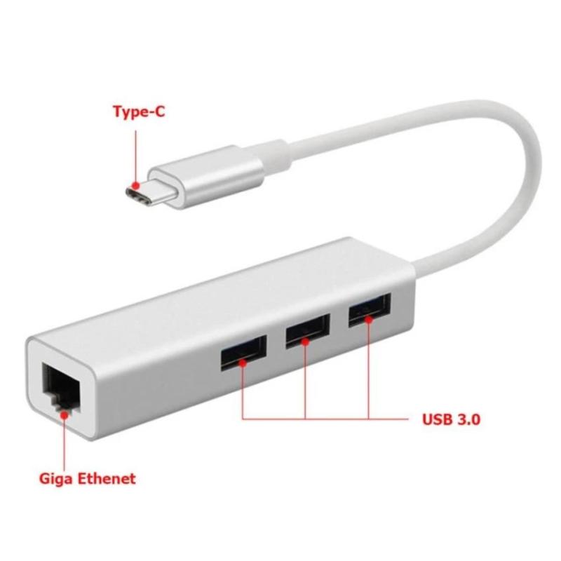Bảng giá Cáp chuyển đổi USB Type-C ra 3 cổng USB 3.0 + cổng Lan RJ45 vỏ hợp kim nhôm Phong Vũ