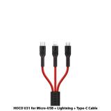 Cáp Hoco U31 (3 Đầu Lightning/Micro/Type-C) Bọc dù chống đứt sạc nhanh.