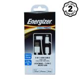 Cáp sạc 3 đầu Energizer USB C Lightning Micro USB dài 1.2m - C11UBX3CFWH4