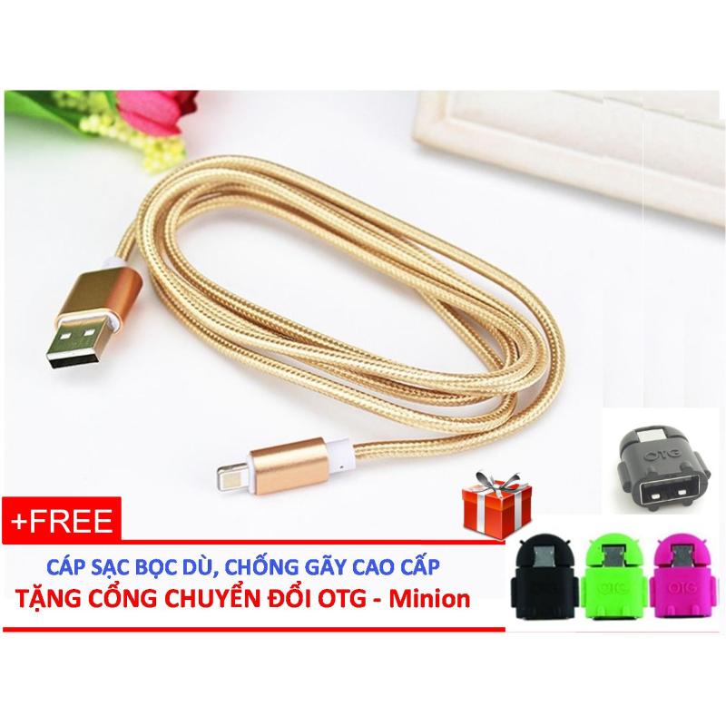 Giá Cáp Sạc Iphone 5/6/7 Bọc Dù Chống Xoắn, Gãy Cao Cấp + Tặng Cổng OTG Minion